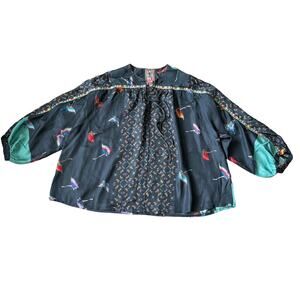 Johnny Was Silk Butterfly Top Grey